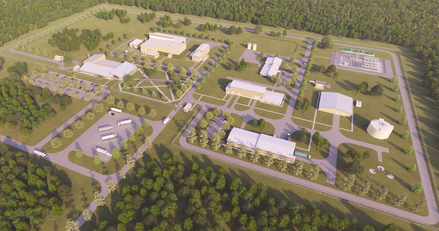 Architectural rendering of a pilot-scale pyroprocessing facility campus