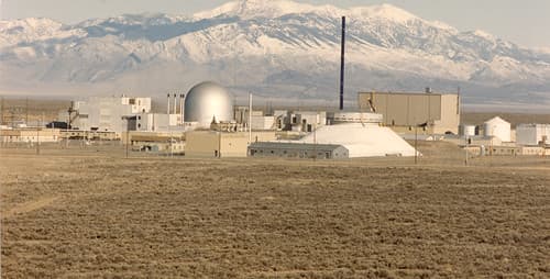 EBR-II reactor facility at Argonne-West, Idaho with snow-capped mountains
